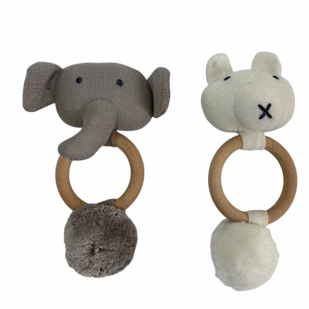 Zestt Organics Teether Rattle Baby Infant Lot 2 Gray Elephant White Bear RARE